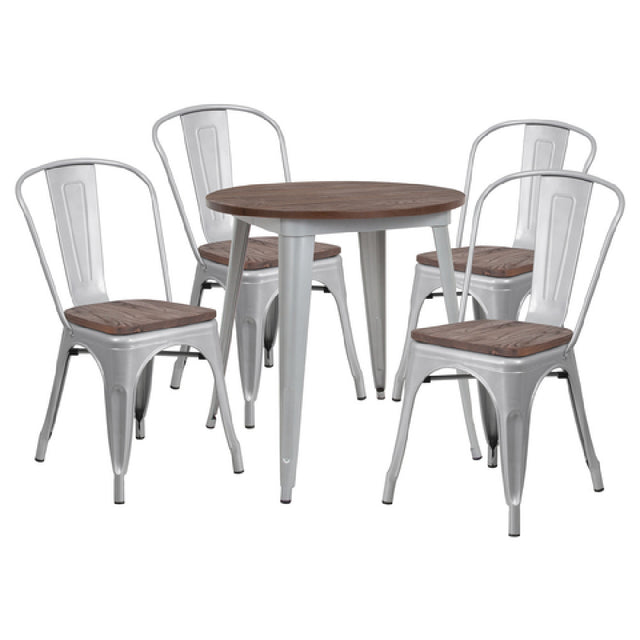 Flash Furniture CH-WD-TBCH-10-GG Table And Chair Set (1) 26" Round Table (4) Stackable Chairs