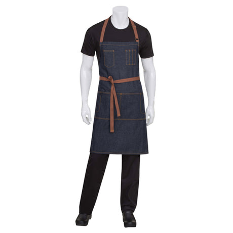 Chef Works AB035-IBL-0 Memphis Bib Apron 34"L X 30"W Contrast Topstitching