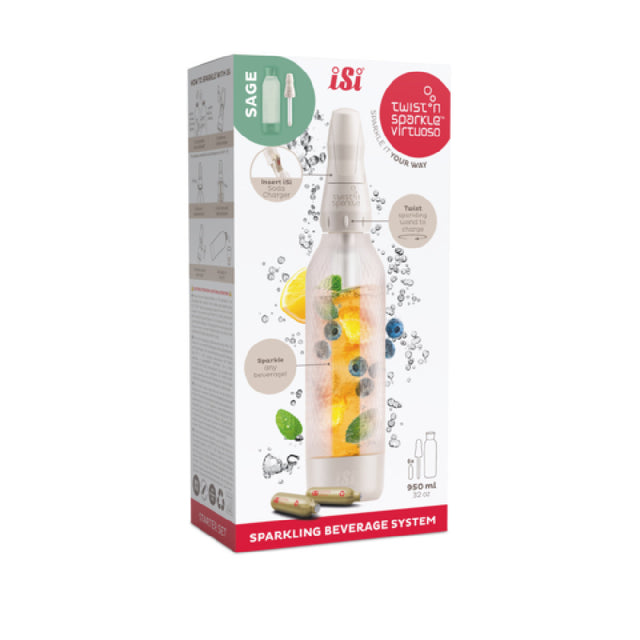 ISi North America 10951601 - ISi® Twist'n Sparkle Virtuoso Set, Sage, Refillable 1 Liter PET Bottle (BPA And Phthalate-free) In Silicone Sleeve