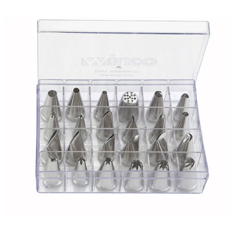 Winco CDT-24 Cake Decorating Tip Set 24-piece Includes Storage Box