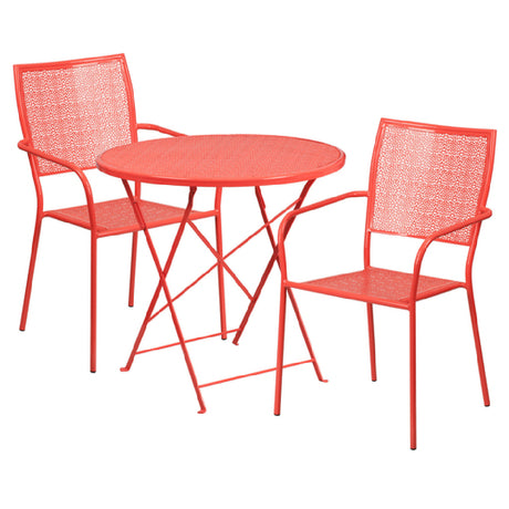 Flash Furniture CO-30RDF-02CHR2-RED-GG Patio Table Set Includes (1) Folding Table: 30" Dia. X 28"H