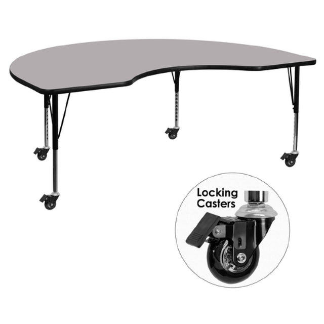 Flash Furniture XU-A4896-KIDNY-GY-T-P-CAS-GG Activity Table 96"W X 48"D X 17-2/5" To 25-2/5" Adjustable Height