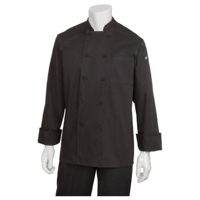 Chef Works JLLS-BLK-L Calgary Chef Coat Double-breasted Long Sleeves