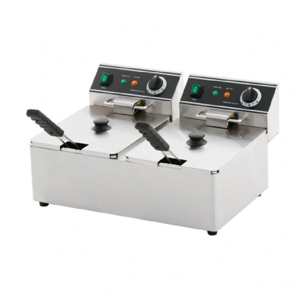 Empura Stainless E-DF-6L/2 30 Lb. Dual Tank Electric Countertop Fryer Heavy Duty Stainless Steel Construction