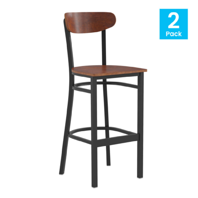 Flash Furniture 2-XU-DG6V6B-WAL-GG Wright Bar Stool 500 Lb. Weight Capacity Wooden Seat And Boomerang Back