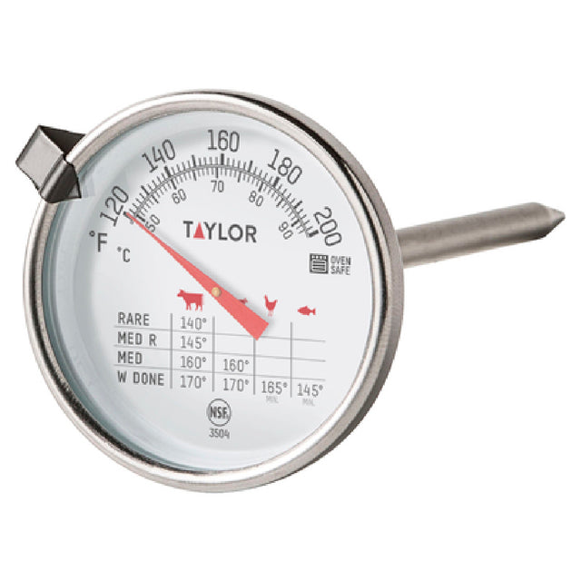 Taylor 3504FS Meat Thermometer 2" Dial 4-1/2" Stainless Steel Stem