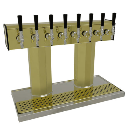 Glastender BT-8-PBR Tee Draft Dispensing Tower Countertop (8) Stainless Steel Faucets (handles Not Included)