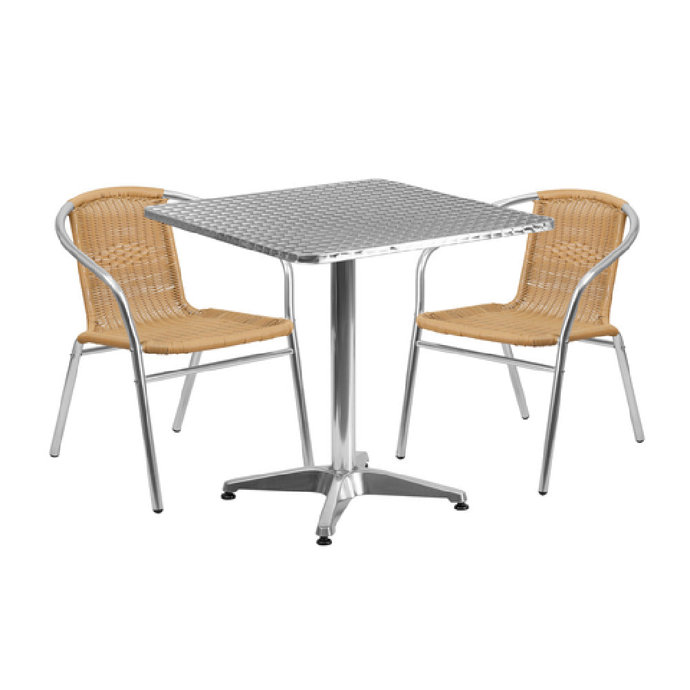 Flash Furniture TLH-ALUM-28SQ-020BGECHR2-GG Table & Chair Set Includes (1) 27-1/2"W X 27-1/2"D X 27-1/2"H Table