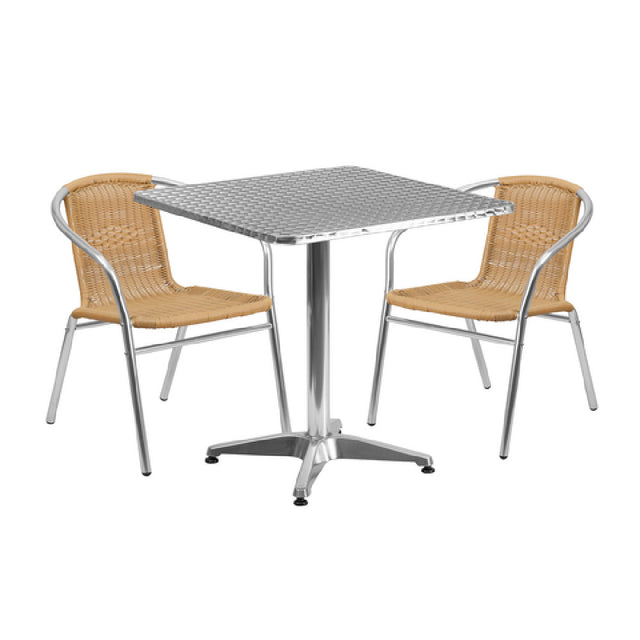 Flash Furniture TLH-ALUM-28SQ-020BGECHR2-GG Table & Chair Set Includes (1) 27-1/2"W X 27-1/2"D X 27-1/2"H Table