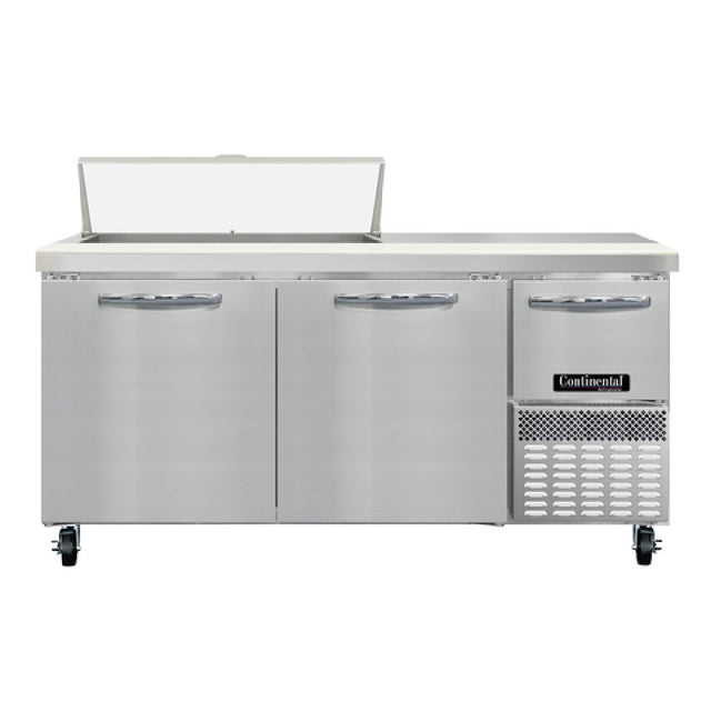 Continental Refrigerator RA68N10 Refrigerated Base Sandwich Unit 68"W 300 Series Stainless Steel Top With (10) 1/6 Size X 4" Deep Pans