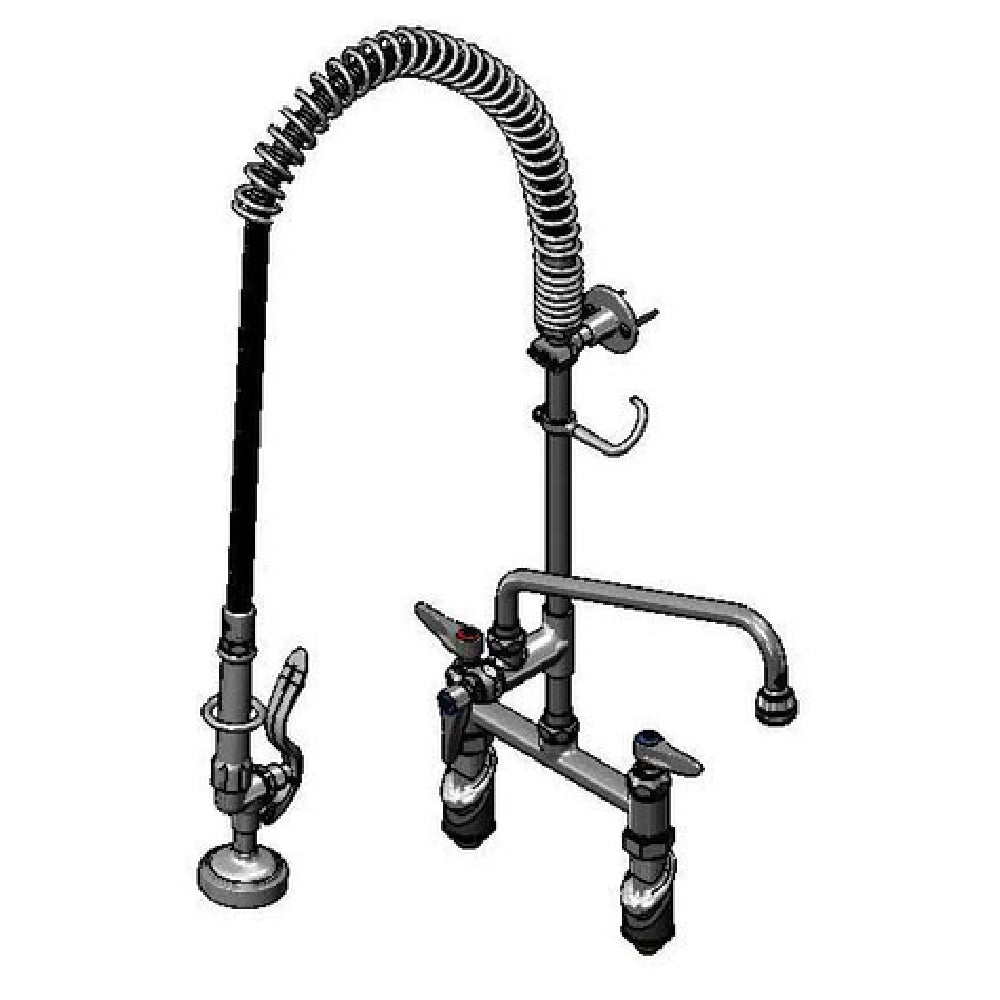 T&S Brass B-2430-B145X44H EasyInstall Pre-Rinse Unit Spring Action Gooseneck 8" Deck Mount Mixing Faucet & Add-on Faucet