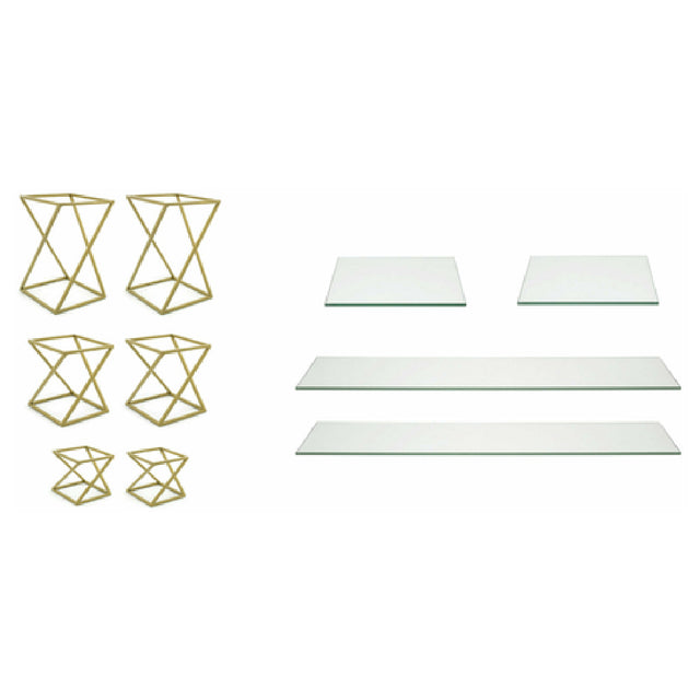 FOH BST032MUM28 Buffet Essentials Twist Clear Glass On Matte Brass Includes Two BRI005GOI28 Twist Risers Set Of 3 Matte Brass