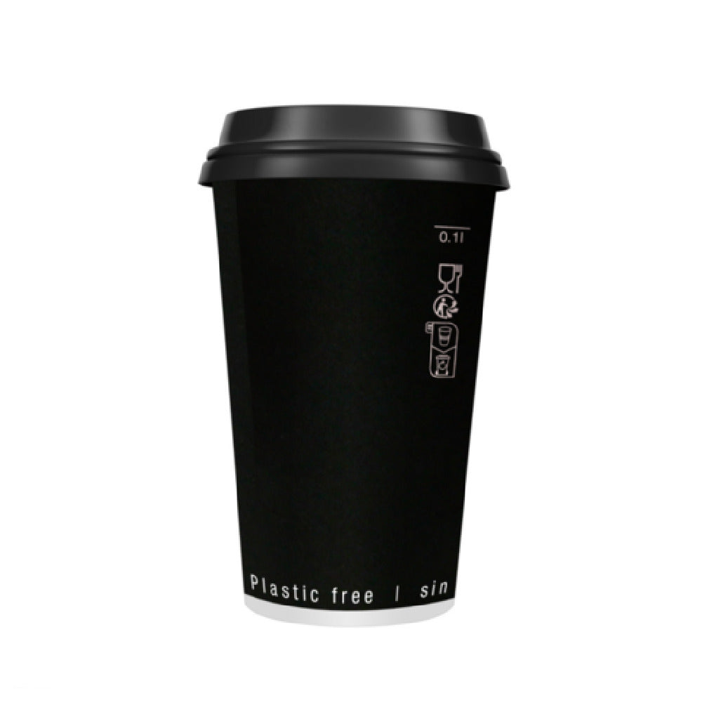 PacknWood 210GCDW16N - Black Double Wall Paper Cup Without Plastic, 16oz, 3.5" D X 5.4" H