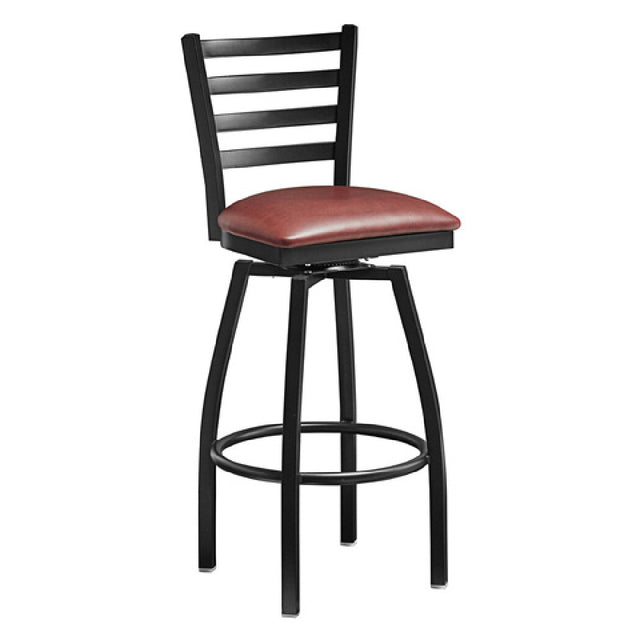 Omcan 47168 (47168) Bar Height Metal Ladder Back Swivel Chair With Burgundy Color Vinyl Seat