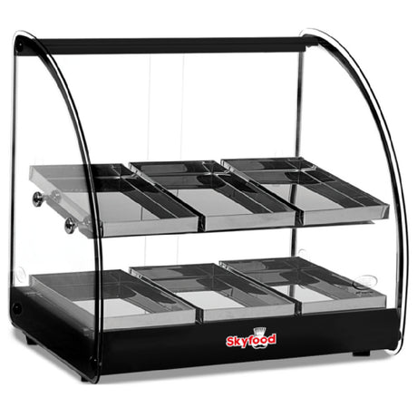 Skyfood Equipment FWD2-18BL Food Warmer Display Case 18-1/2"W X 14-3/8"D X 17-1/2"H (2) Shelves With (6) Stainless Steel Pans Per Shelf