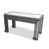 Forbes Industries 7408HD - Claremont Three Nesting Tables (Elite-Heavy Duty), Three Tables (one Large Rectangle Table: 72” X 30" X 40.25”, One Medium Rectangle Table: 66” X 30 X 36.5” And One Small Table: 60” X 30" X 32.5"). Brushed Stainless Steel Tube Frames (2" Square) With INSET Acacia Driftwood Tops