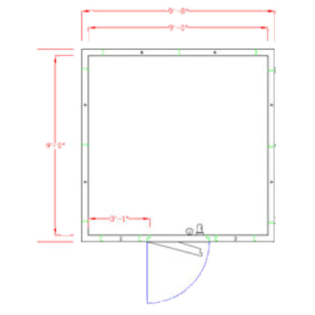 American Panel 10X10C-I Walk-In Cooler 7'-3-3/4" H X 9'-8" W X 9'-8" D Indoor