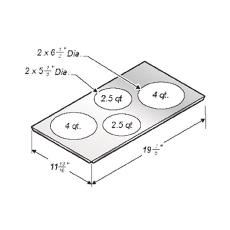 Wells 20434 Adapter Top To Convert 12" X 20" Square Corner Warmer To Hold (2) 4 Qt. & (2) 2-1/2 Qt. Insets