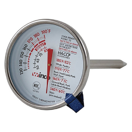 Winco TMT-MT2 Meat Thermometer Temperature Range 130° To 190° F 2" Dia. Dial Face With Stem