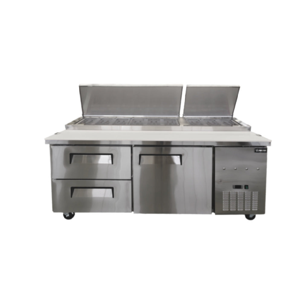 Omcan 49298 (PT-CN-1800-2D) Refrigerated Pizza Prep Table Two-section Side Mount Self-contained Refrigeration