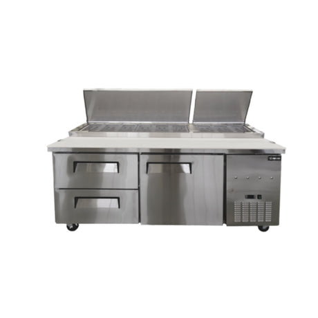 Omcan 49298 (PT-CN-1800-2D) Refrigerated Pizza Prep Table Two-section Side Mount Self-contained Refrigeration