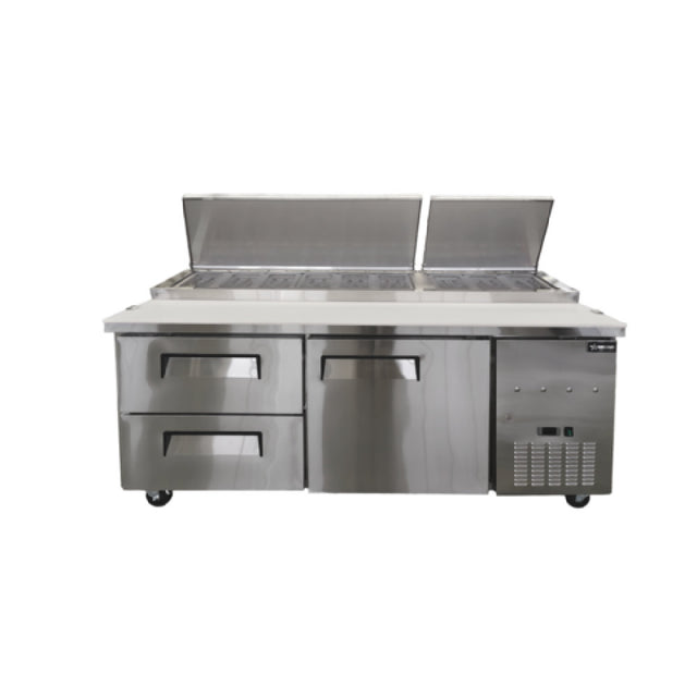 Omcan 49298 (PT-CN-1800-2D) Refrigerated Pizza Prep Table Two-section Side Mount Self-contained Refrigeration