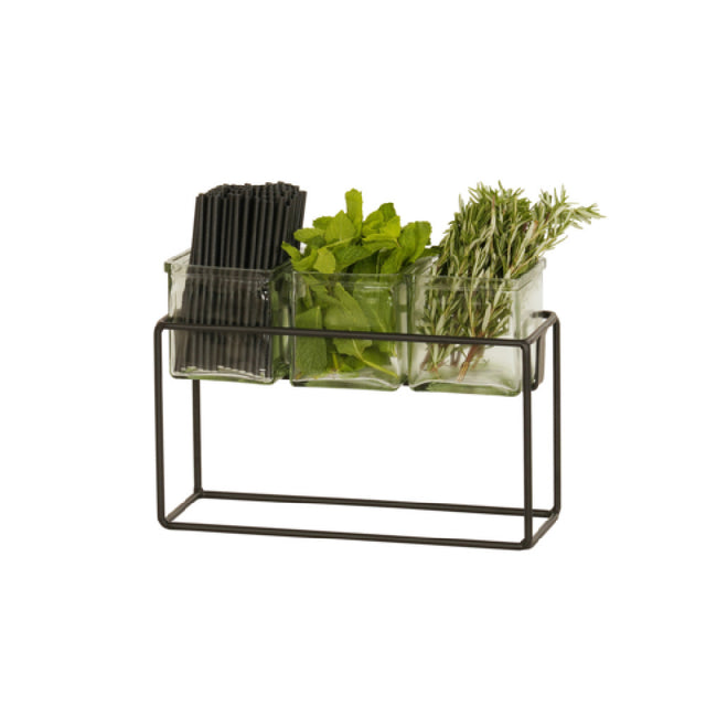 Cal Mil 23747-9-13 3 Jar Holder 12.5"W X 4.5"D X 9"H Includes 3 Glass Jars