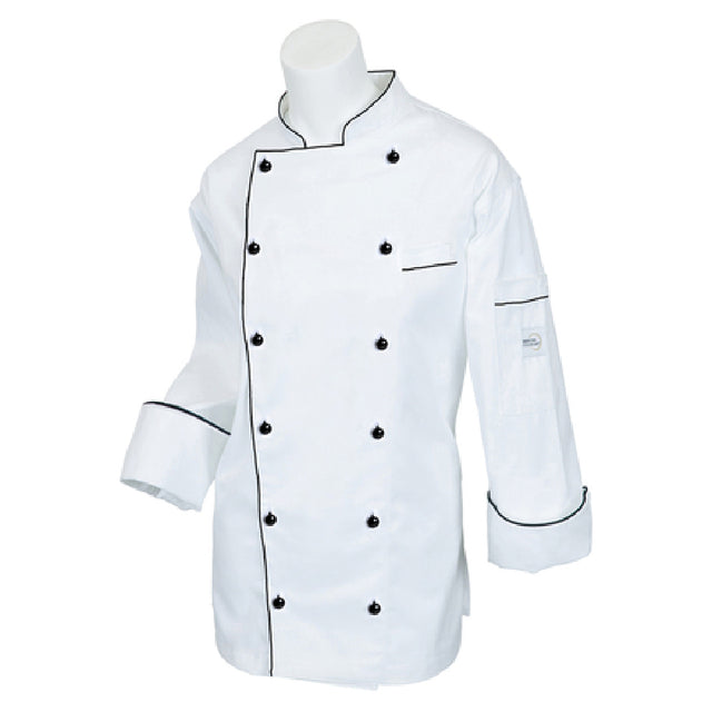 Mercer Culinary M62095WBL Renaissance Women's Jacket Traditional Neck (12) Push Through Black Buttons