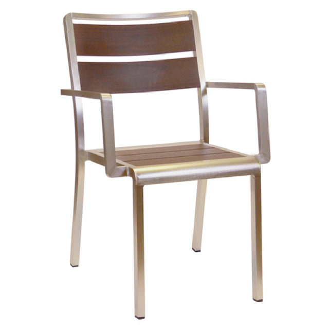 Emuamericas Llc A1120-06-401 Sid Stacking Arm Chair Indoor/outdoor Wood-look Aluminum Slat Back And Seat