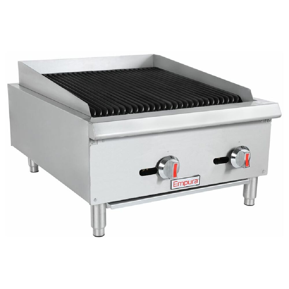 Empura Equipment ECB-24S Empura Charbroiler Countertop Gas 24" Wide Stainless Steel 2-Burner Countertop Gas Charbroiler 60000 BTU