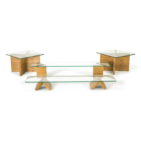 FOH BST007MUM28 Buffet Essentials Bamboo Clear Glass On Natural Includes Two BHO062BBB20 9" Bamboo L Risers Set Of 2 Natural
