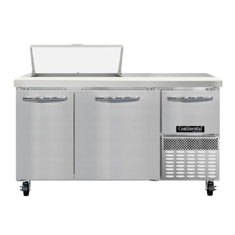 Continental Refrigerator RA60N8 Refrigerated Base Sandwich Unit 60"W 300 Series Stainless Steel Top With (8) 1/6 Size X 4" Deep Pans