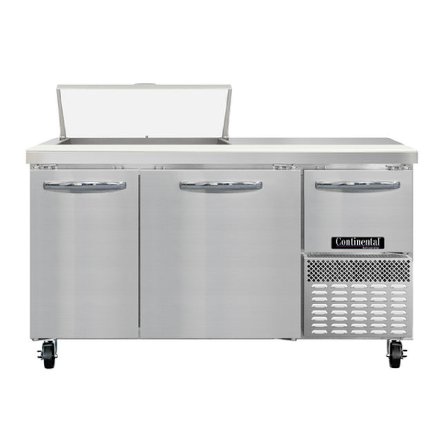 Continental Refrigerator RA60N8 Refrigerated Base Sandwich Unit 60"W 300 Series Stainless Steel Top With (8) 1/6 Size X 4" Deep Pans
