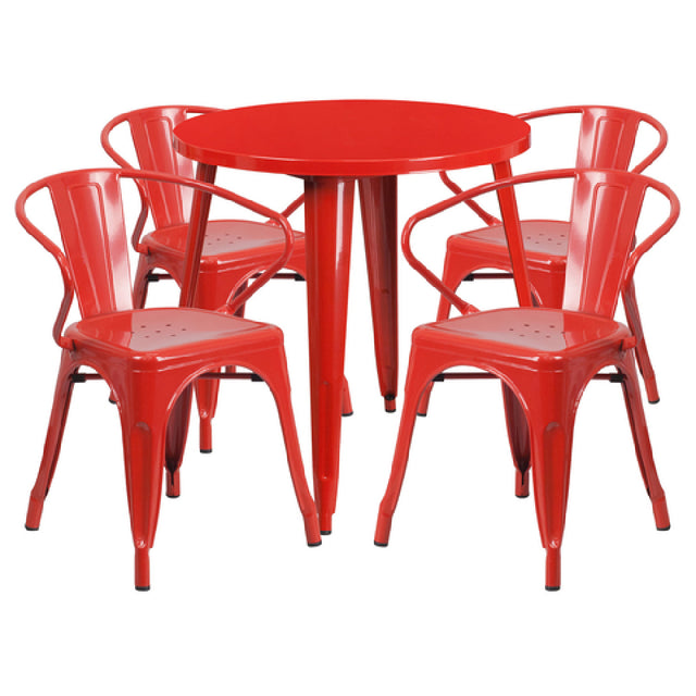 Flash Furniture CH-51090TH-4-18ARM-RED-GG Table And Chair Set Includes (1) 30" Dia. X 29-1/2"H Table