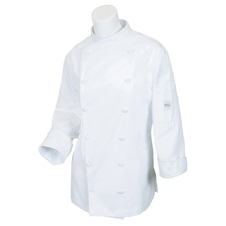 Mercer Culinary M62040WHS Renaissance Women's Jacket Scoop Neck (12) Cloth Covered Buttons