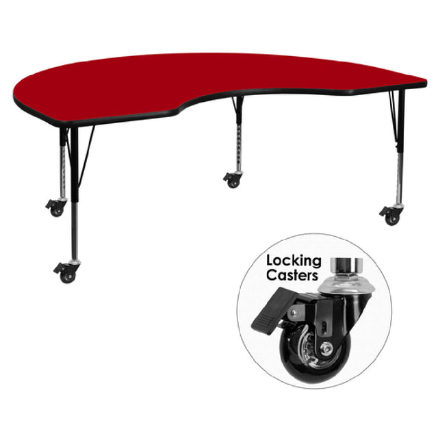 Flash Furniture XU-A4896-KIDNY-RED-T-P-CAS-GG Activity Table 96"W X 48"D X 17-2/5" To 25-2/5" Adjustable Height