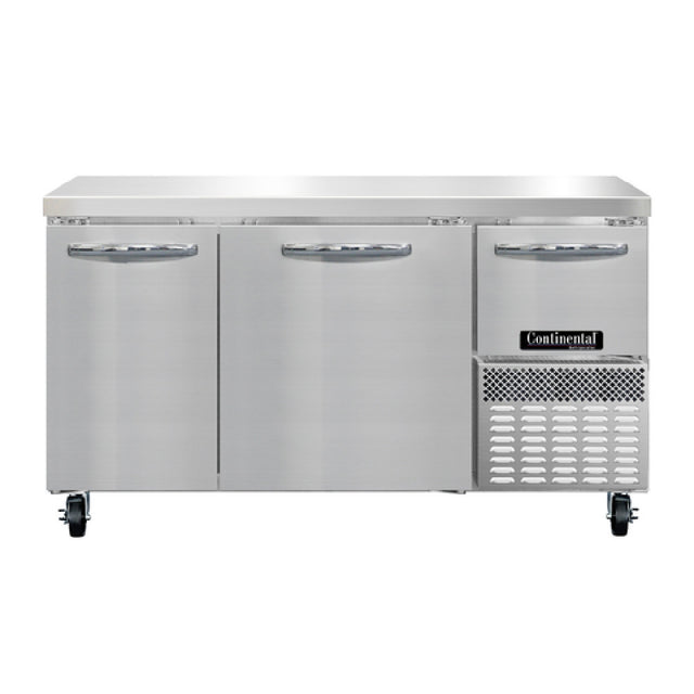 Continental Refrigerator RA60N Refrigerated Base Worktop Unit 60"W 300 Series Stainless Steel Flat Work Top