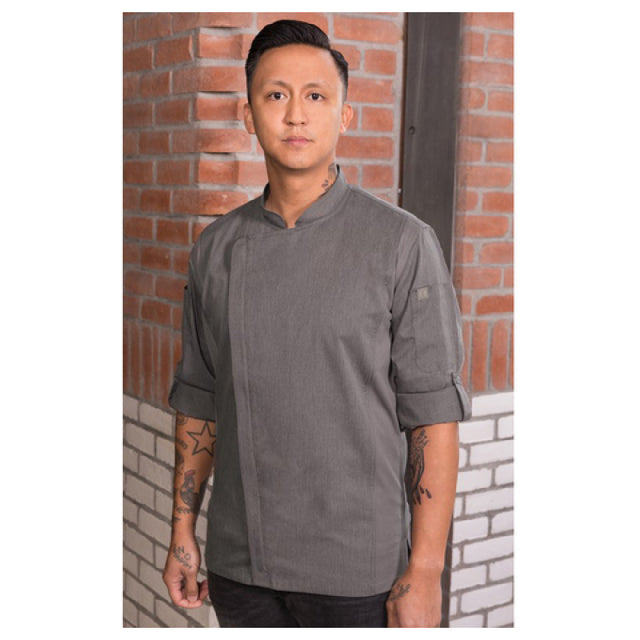 Chef Works BCLZ008GRY4XL Hartford Chef Coat Single-breasted Roll-up Long Sleeves With Tab