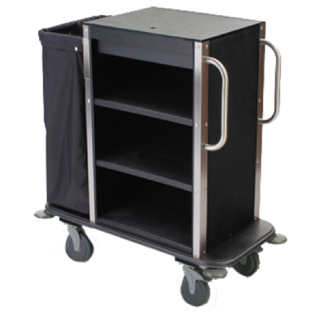 Forbes Industries 2280 Plastic InRoom Housekeeping Cart Three Shelves In A 24" W X 18" D X 36.25" H Cabinet With Stainless Steel Accent Corners And Vertical Handles On One End And Full Size Low-profile Handle On The Other