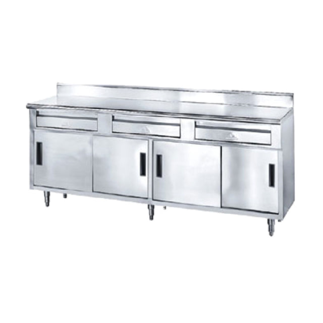 Advance Tabco SDRC-308 Storage Cabinet 96"W X 30"D 14 Gauge 304 Stainless Steel Top With 5"H Backsplash