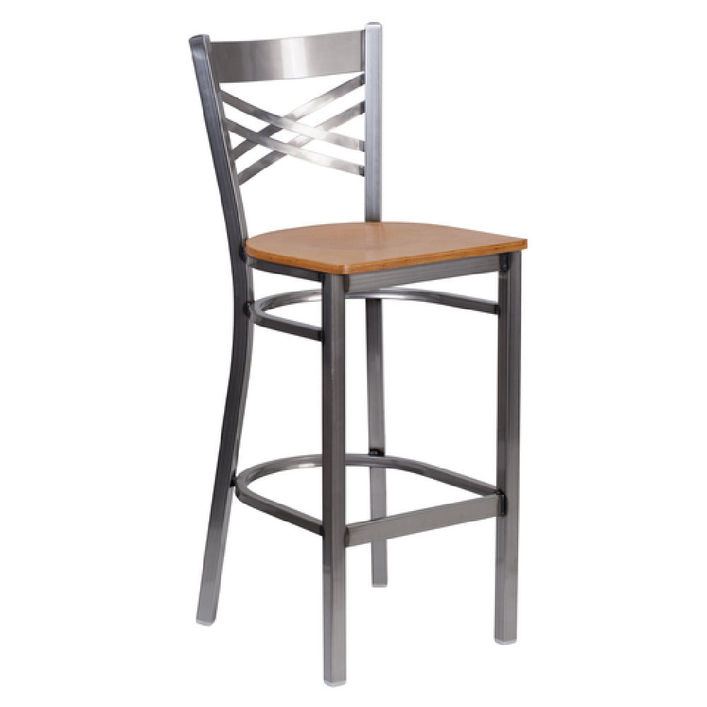 Flash Furniture XU-6F8B-CLR-BAR-NATW-GG Hercules Series Restaurant Bar Stool Metal X Back