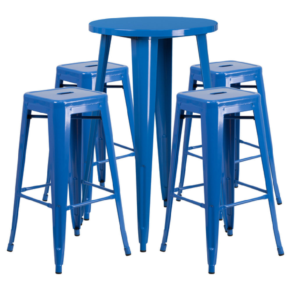 Flash Furniture CH-51080BH-4-30SQST-BL-GG Table And Bar Stool Set Includes (1) 24" Dia. X 41"H Table