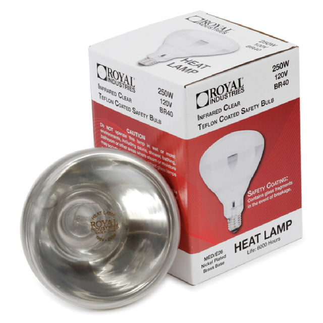 Royal Industries ROY LB H WHT Infrared Heat Lamp Bulb Clear R40 Teflon Coated Safety Bulb