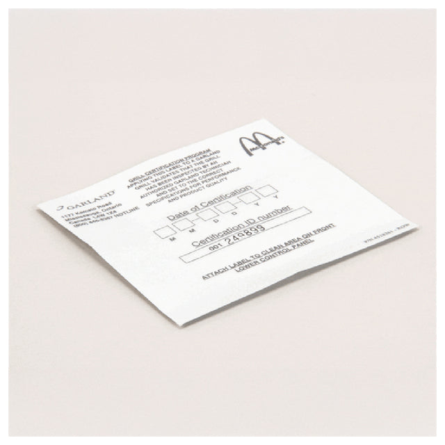 Garland 4518261 Label Cert.row