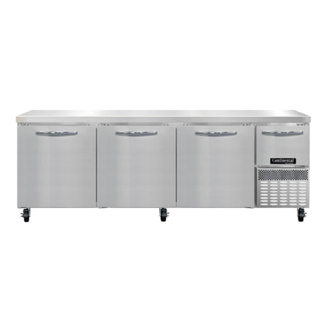 Continental Refrigerator RA93N Refrigerated Base Worktop Unit 93"W 300 Series Stainless Steel Flat Work Top