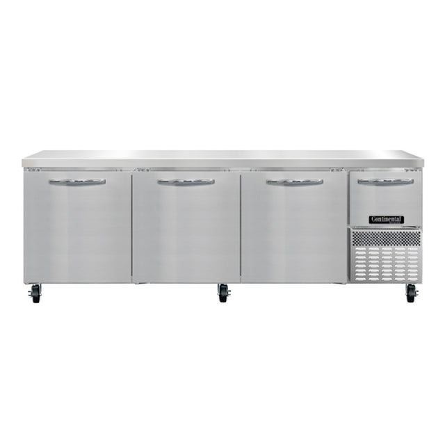 Continental Refrigerator RA93N Refrigerated Base Worktop Unit 93"W 300 Series Stainless Steel Flat Work Top