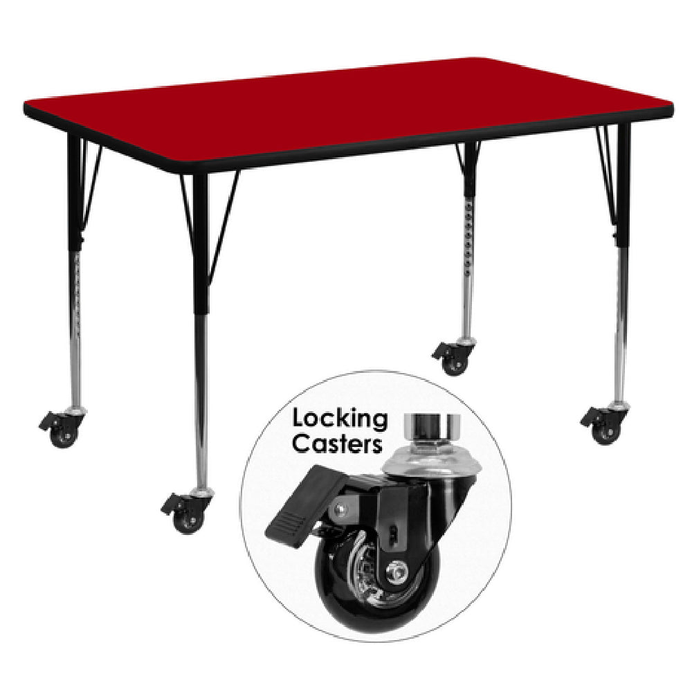 Flash Furniture XU-A2448-REC-RED-T-A-CAS-GG Activity Table 48"W X 24"D X 22-1/4" To 30-2/5" Adjustable Height