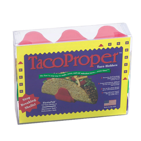 Harold Import Co. 11934PF Tacoproper™ Fiesta Pack Taco Holders Plastic Assorted Colors (3 Of Each Color: Red Yellow Purple Green) (12 Each Total Per Set)