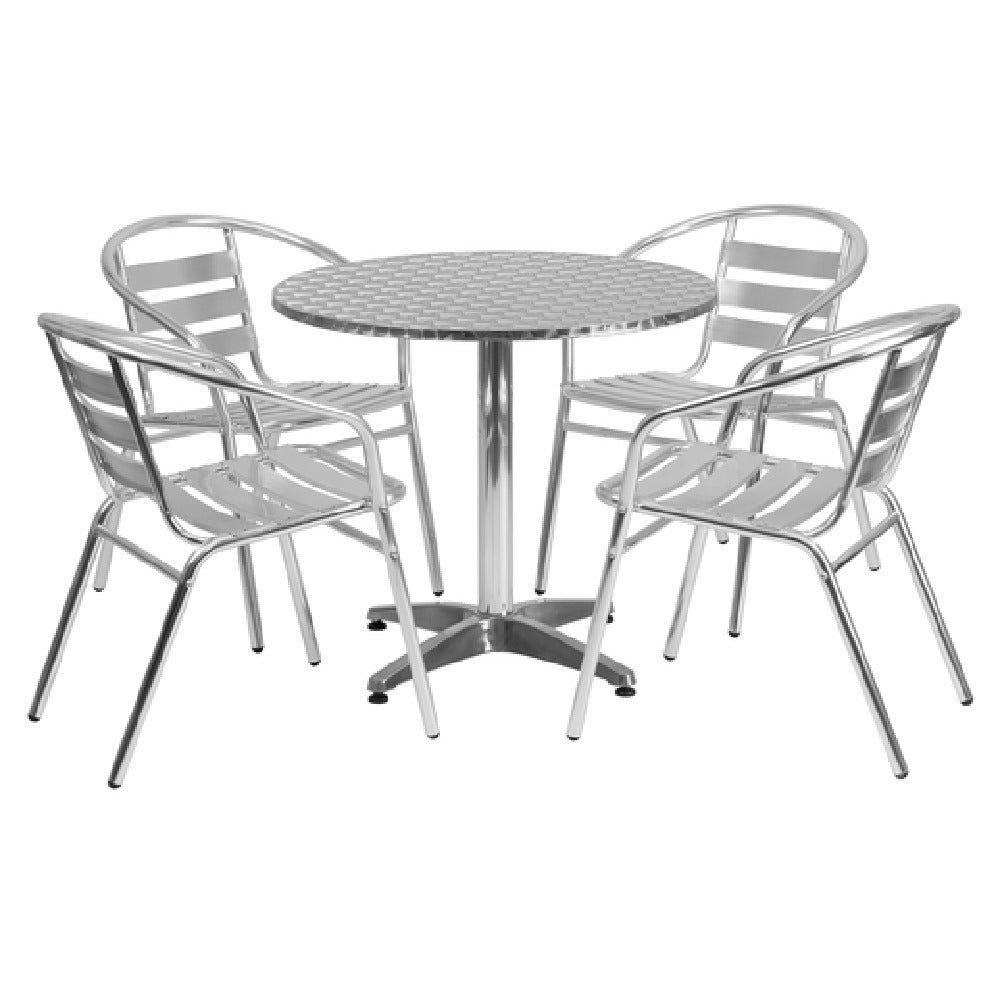 Flash Furniture TLH-ALUM-32RD-017BCHR4-GG Table & Chair Set Includes (1) 31-1/2" Dia. X 27-1/2"H Table