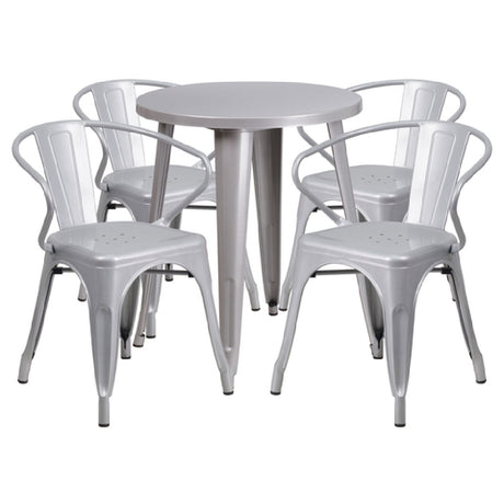 Flash Furniture CH-51080TH-4-18ARM-SIL-GG Table And Chair Set Includes (1) 24" Dia. X 29"H Table